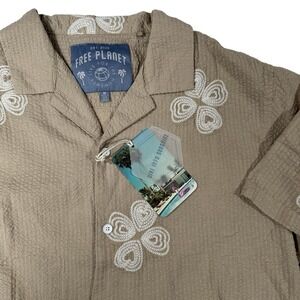 Free Planet Shirt Men's Medium Color Is‎ Oxford Tan Seersucker NEW W/Tags